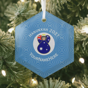 Personalisierte australische Engel-Hanukkah-Flagge Ornament Aus Glas