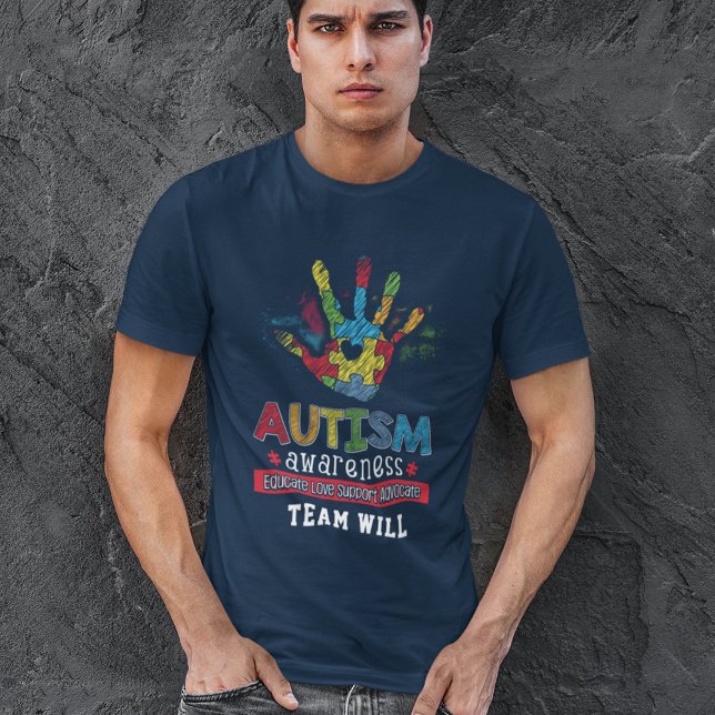 Personalisierte Autismus Sensibilisierung für Erzi T-Shirt (Autism Awareness Puzzle Hand Navy Blue Mens T-Shirt)