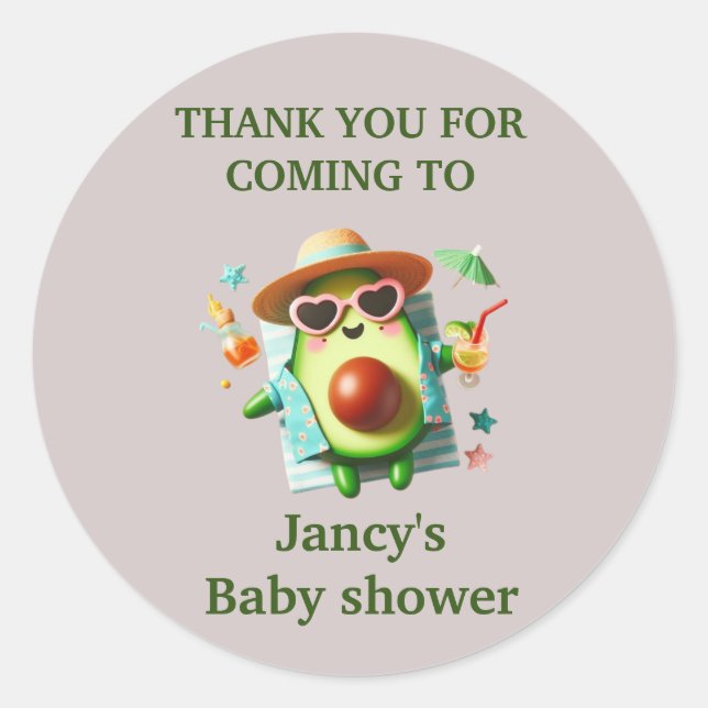 Personalisierte Avocado Kinderdusche / Runder Aufkleber (Vorderseite)
