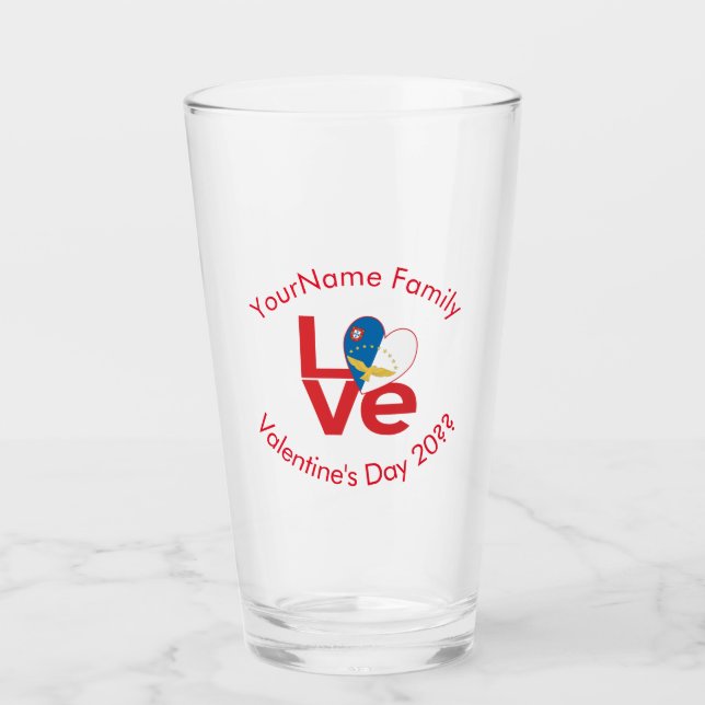 Personalisierte Azorische rote LOVE-Flagge Glas (Vorderseite)