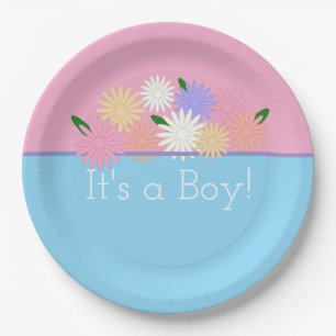 Personalisierte Baby Boy Dusche, Blütenpink und Bl Pappteller