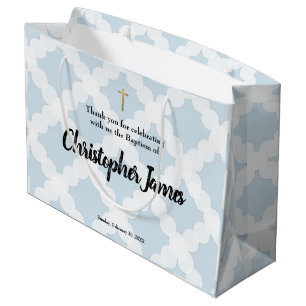 Personalisierte Baby Boy Taufe Blue Gold Cross Große Geschenktüte