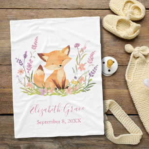 Personalisierte Baby Fuchs Wildblumen Rosa Baby Fleecedecke