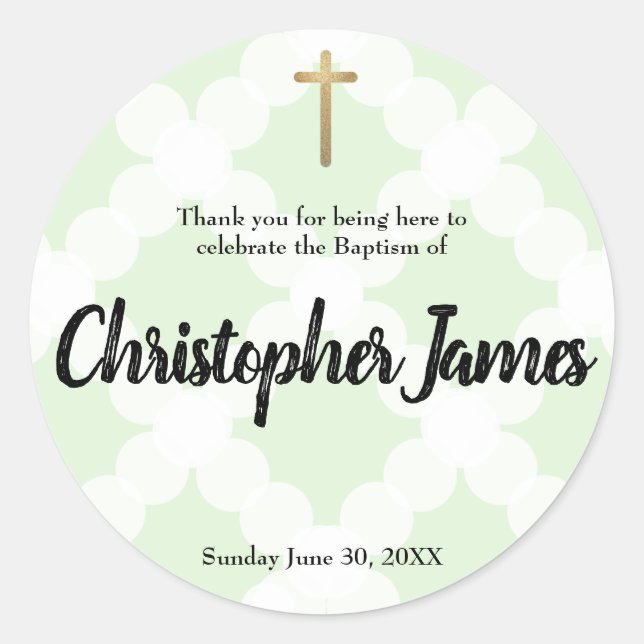 Personalisierte Baby-Junge-Taufe danke Runder Aufkleber (Vorderseite)