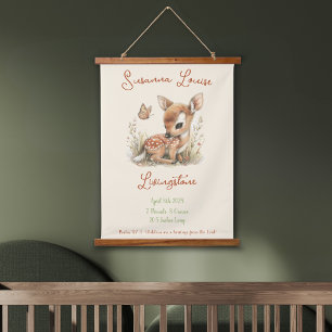 Personalisierte Baby-Name-Statistiken für Waldwild Wandteppich Mit Holzrahmen