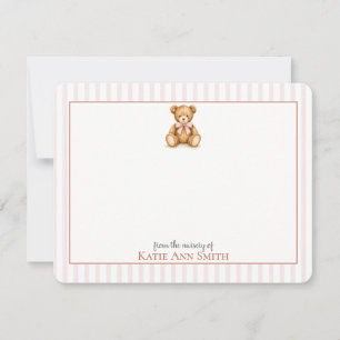 Personalisierte Baby-Notizkarten Rosa Teddybär Mitteilungskarte