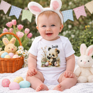 Personalisierte Baby-Panda-Osterillustration Baby Strampler