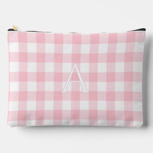 Personalisierte Baby-Rosa-Gingham-Monogramm Zubehörtasche