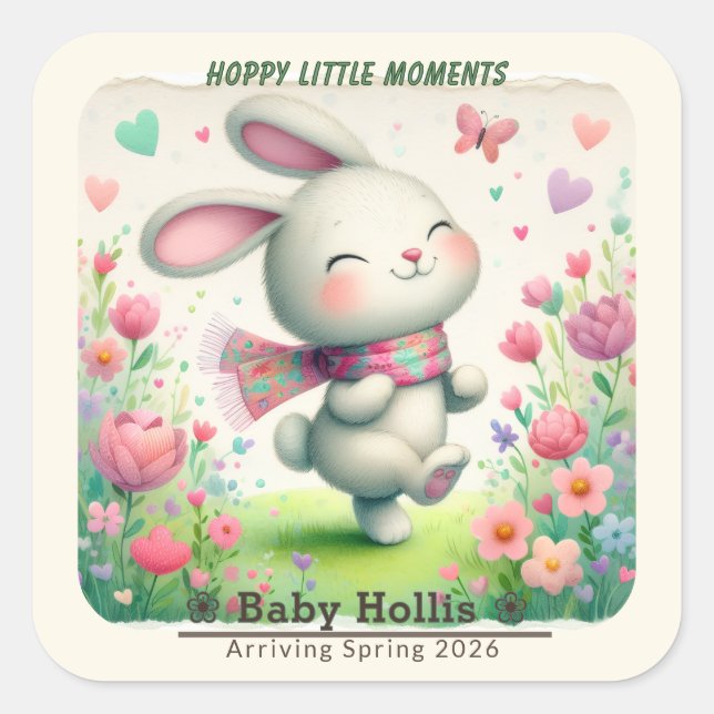 Personalisierte Baby Shower Aufkleber Hase (Vorderseite)