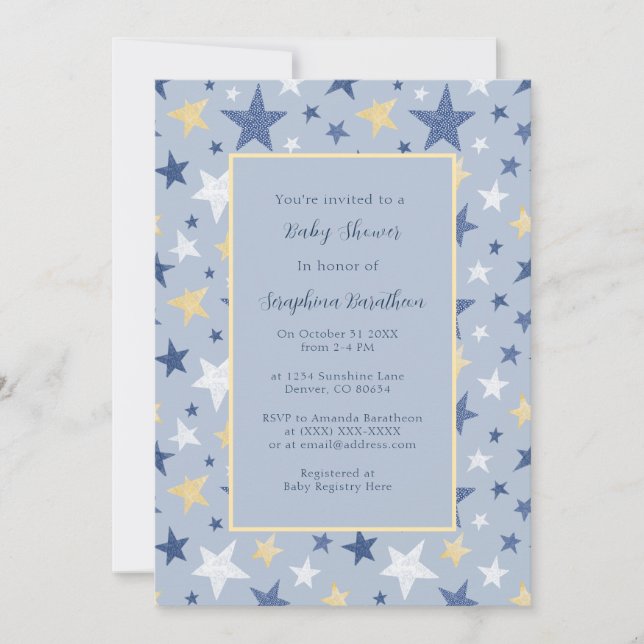 Personalisierte Baby Shows in Navy & Yellow Winter Einladung (Vorderseite)