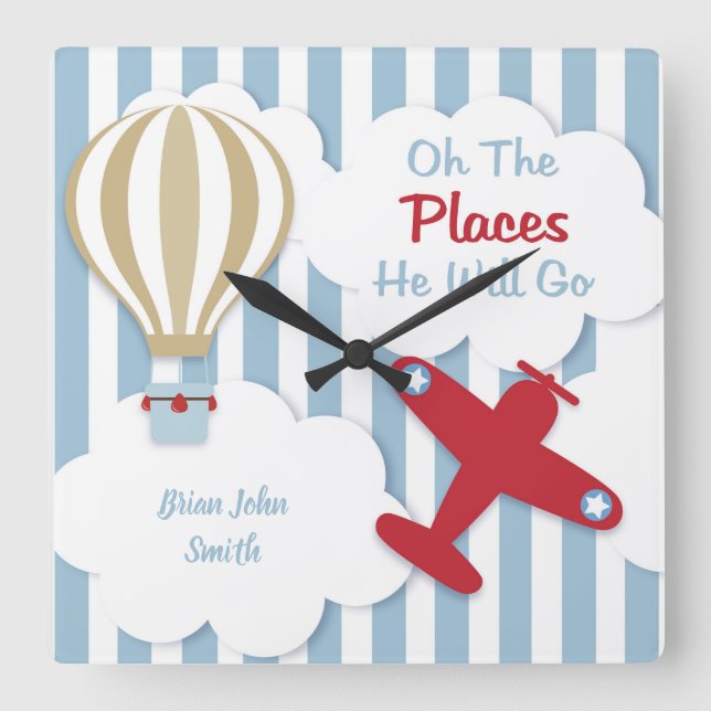 Personalisierte Baby- und Kindersäulenhalle Quadratische Wanduhr (Vorderseite)