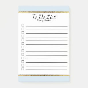 Personalisierte Babyblau-Weiß-Gold-Linien-To-Do-Li Post-it Klebezettel
