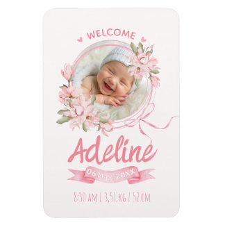 personalisierte babyblaue florale Geburtsanzeigen Magnet