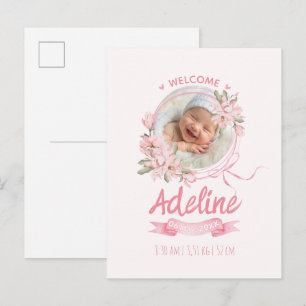personalisierte babyblaue florale Geburtsanzeigen Postkarte