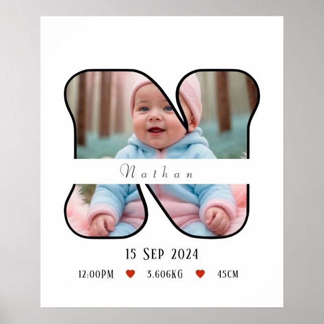 Personalisierte Babybrik N mit Grenze - Poster (Vorne)