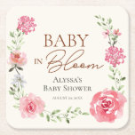 Personalisierte Babydusche bevorzugt Baby in Blüte Rechteckiger Pappuntersetzer<br><div class="desc">Geben Sie ein Souvenir,  um sich an das Baby der Mutter-zu-sein-Baby in Bloom Thema Babydusche mit diesen benutzerdefinierten Untersetzer zu erinnern. Mit meinen Aquarellfarben-Blume,  Pfannkuchen,  Rose,  Blätter und einigen Wildblumen. Rosa,  grün und pfirsichfarben auf Creme.</div>