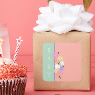 Personalisierte Babydusche farbenfroh Daisy Blumen Quadratischer Aufkleber
