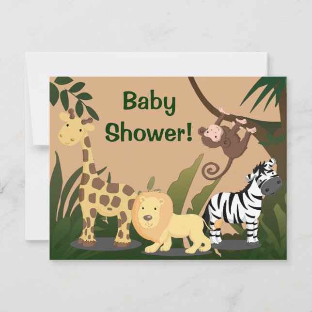 Personalisierte Babydusche lädt ein, Jungle-Tiere Einladung (Vorderseite)