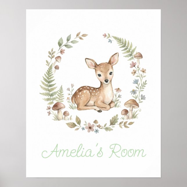 Personalisierte Babyhirsch-Wasserfarbe-Boho-Kinder Poster (Vorne)