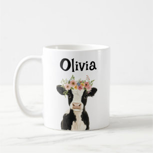 Personalisierte Babykuh mit Blumenkranz Kaffeetasse