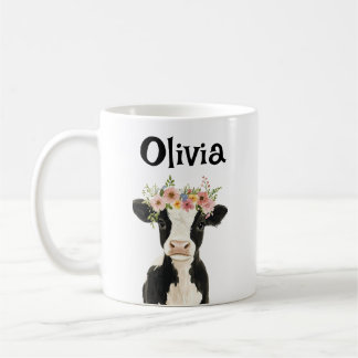 Personalisierte Babykuh mit Blumenkranz Kaffeetasse