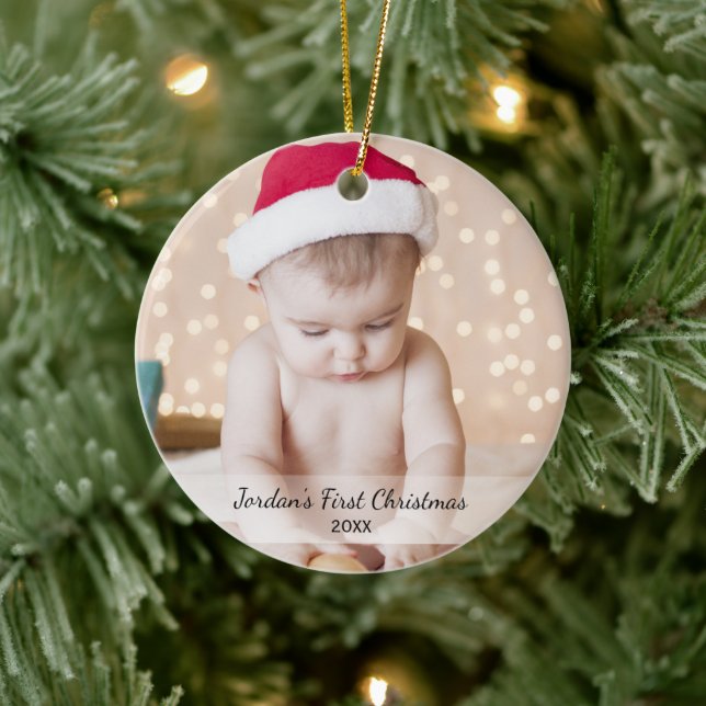 Personalisierte Babys Erstes Weihnachtsjahr Foto J Keramik Ornament (Baum)