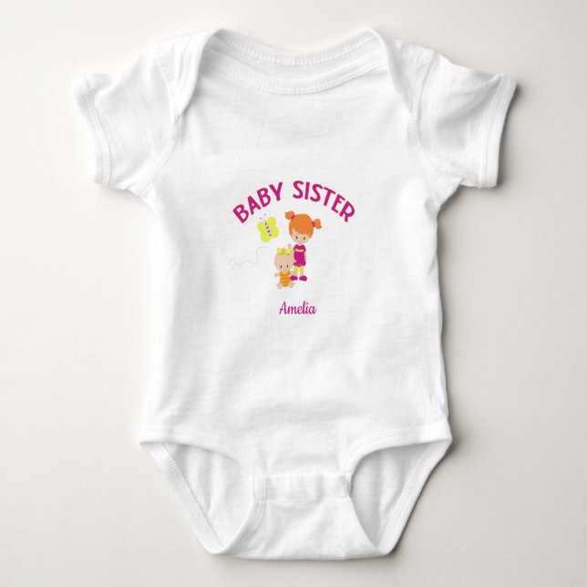 Personalisierte BabySchwester Baby Strampler (Vorderseite)