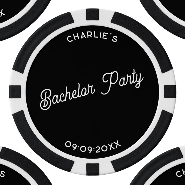 Personalisierte Bachelor-Partei Pokerchips (Personalized custom text monochrome black and white bachelor stag party poker chip)