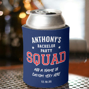 Personalisierte Bachelor Party Squad Red Navy Dosenkühler