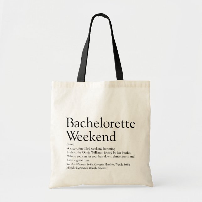 Personalisierte Bachelorette-Wochenenddefinition Tragetasche (Vorne)