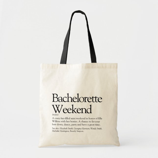 Personalisierte Bachelorette-Wochenenddefinition Tragetasche (Vorne)