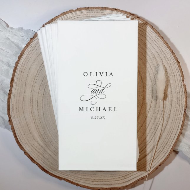 Personalisierte Badetücher für den Restroom Serviette (Elegant personalized bathroom guest towels for weddings with couple’s names in script.)