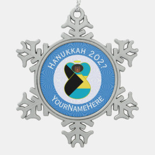 Personalisierte Bahamas Schwarz Engel Hanukkah-Fla Schneeflocken Zinn-Ornament