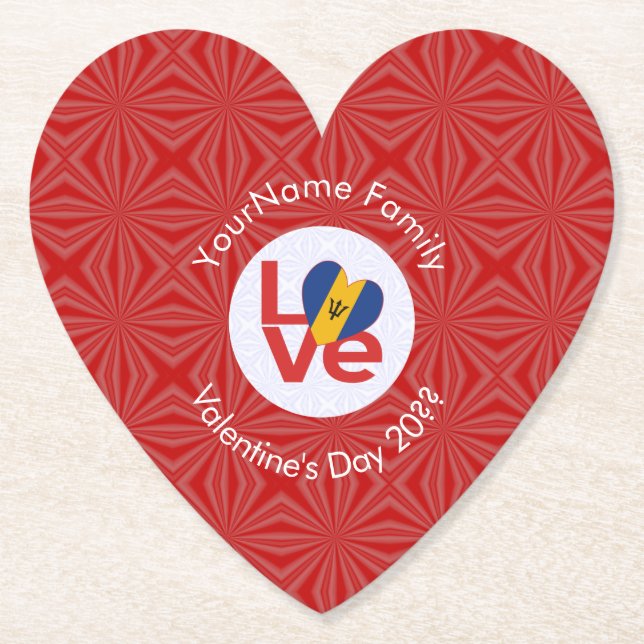 Personalisierte Bajan-Rote-LOVE-Flagge Untersetzer (Vorderseite)