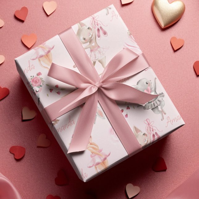 Personalisierte Ballerina Pink Tiere Geschenkpapier (Von Creator hochgeladen)
