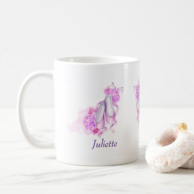 Personalisierte Ballet Schuhe mit rosa Wasserfarbe Kaffeetasse (Mit Donut)