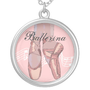 Personalisierte Ballett-Halskette, rosa Versilberte Kette