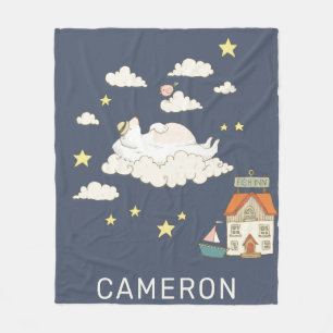 Personalisierte Bären- und Vogelbebilderungsszene Fleecedecke