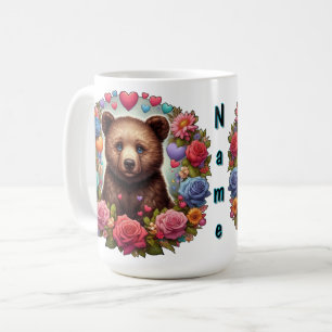 Personalisierte Bärenkuppe mit Rose und Herz Kaffeetasse