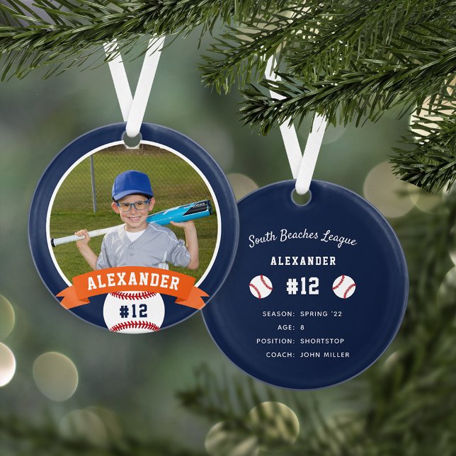 Personalisierte Baseball-Foto- und Player-Status Ornament (Von Creator hochgeladen)