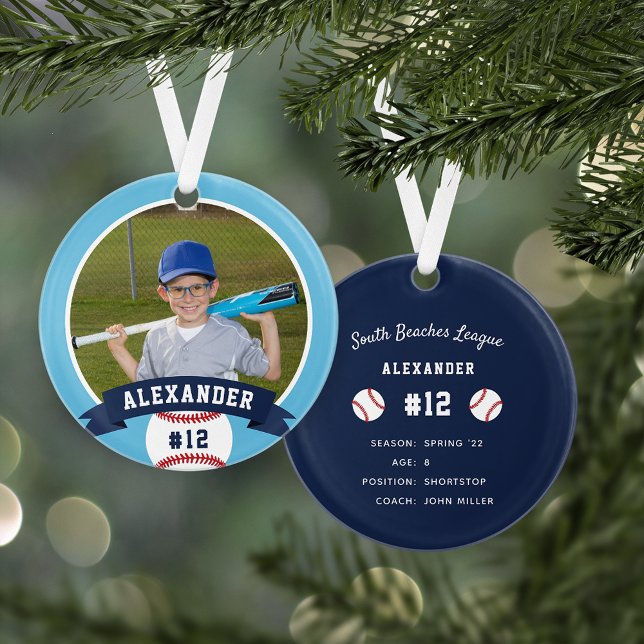 Personalisierte Baseball-Foto- und Player-Status Ornament (Von Creator hochgeladen)