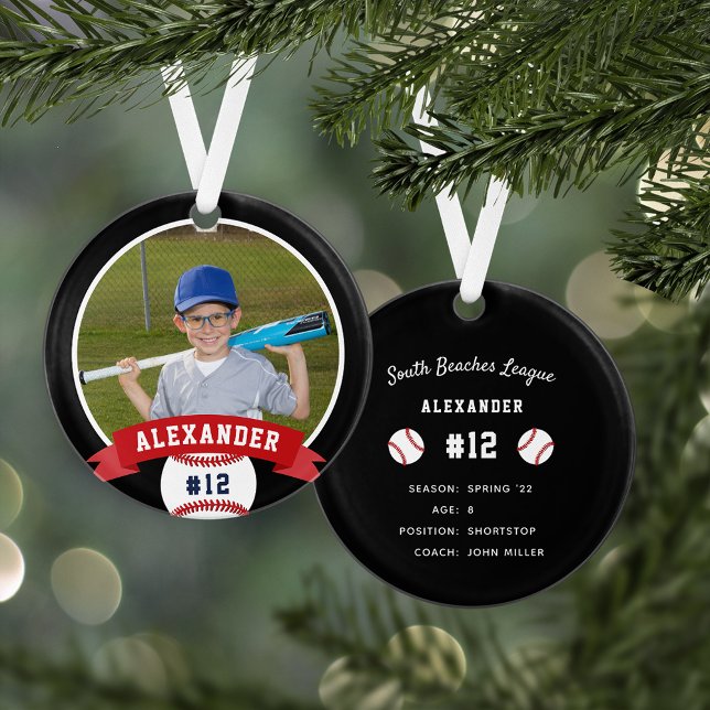 Personalisierte Baseball-Foto- und Player-Status Ornament (Von Creator hochgeladen)