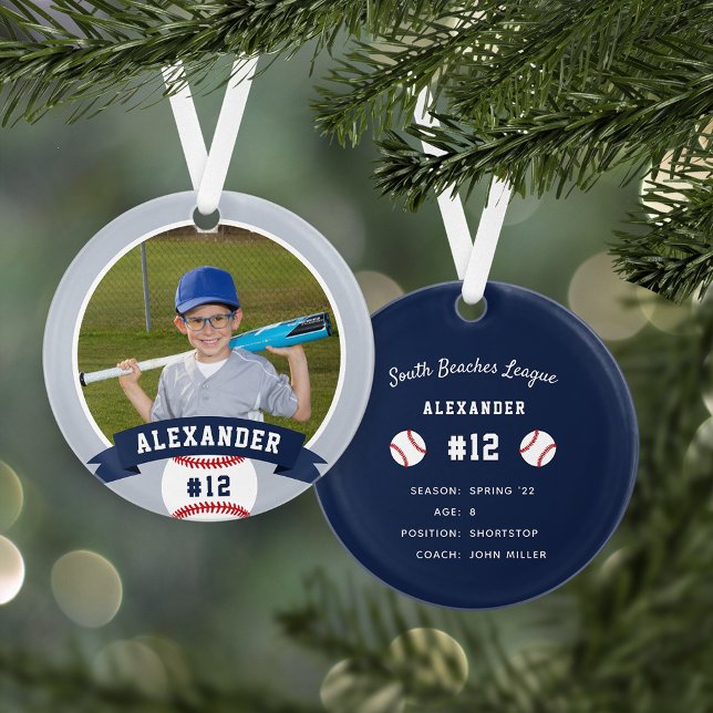 Personalisierte Baseball-Foto- und Player-Status Ornament (Von Creator hochgeladen)