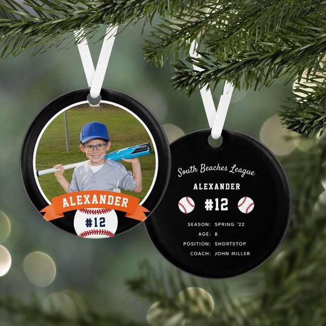 Personalisierte Baseball-Foto- und Player-Status Ornament (Von Creator hochgeladen)