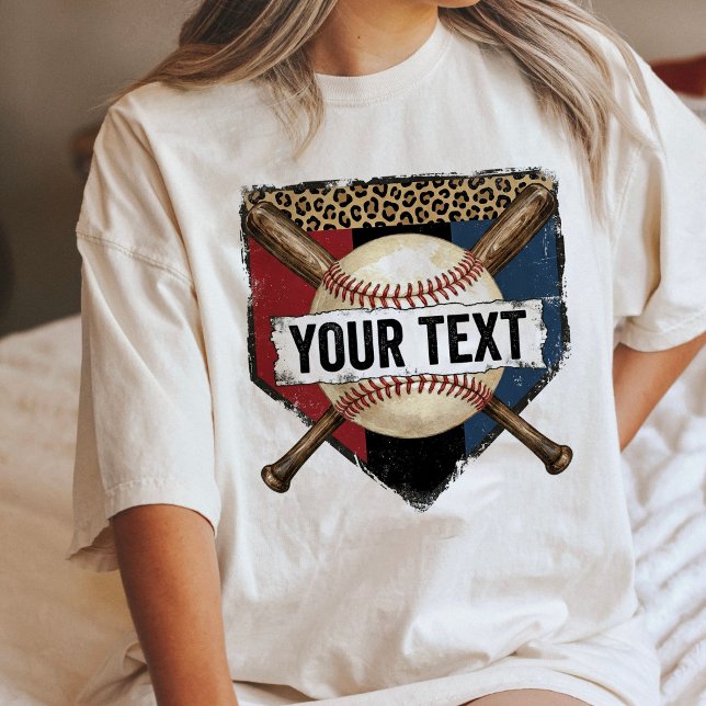 Personalisierte Baseball-Heimplatte Leopardendruck Tri-Blend Shirt (Von Creator hochgeladen)