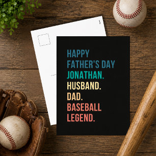 Personalisierte Baseball-Legende Retro Vatertag Feiertagspostkarte