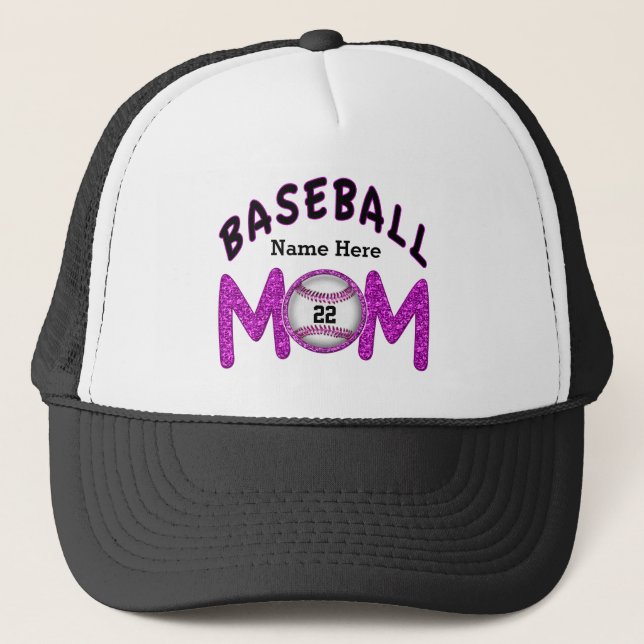 Personalisierte Baseball-Mama-Hüte ZAHL und NAME Truckerkappe (Vorderseite)