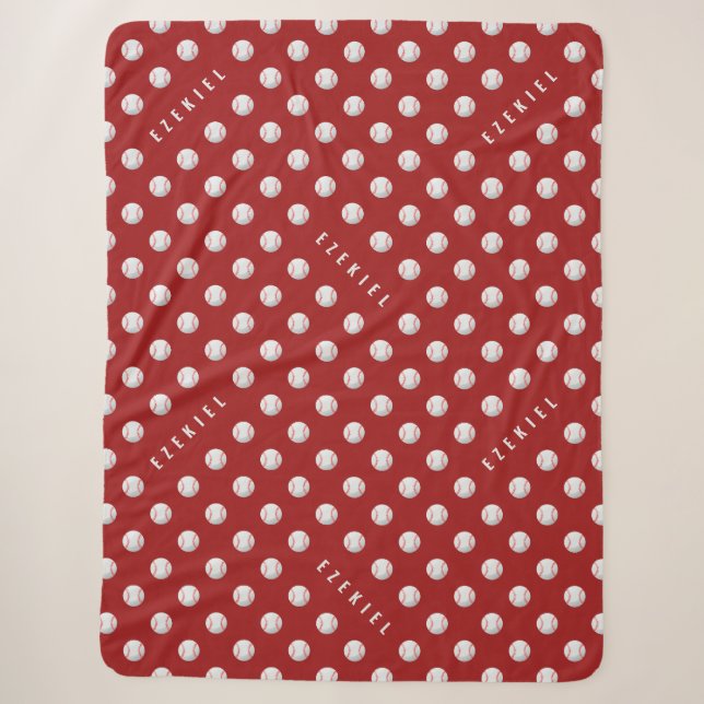 Personalisierte Baseball-Name-Decke – Rot & Weiß Sherpadecke (Vorderseite)