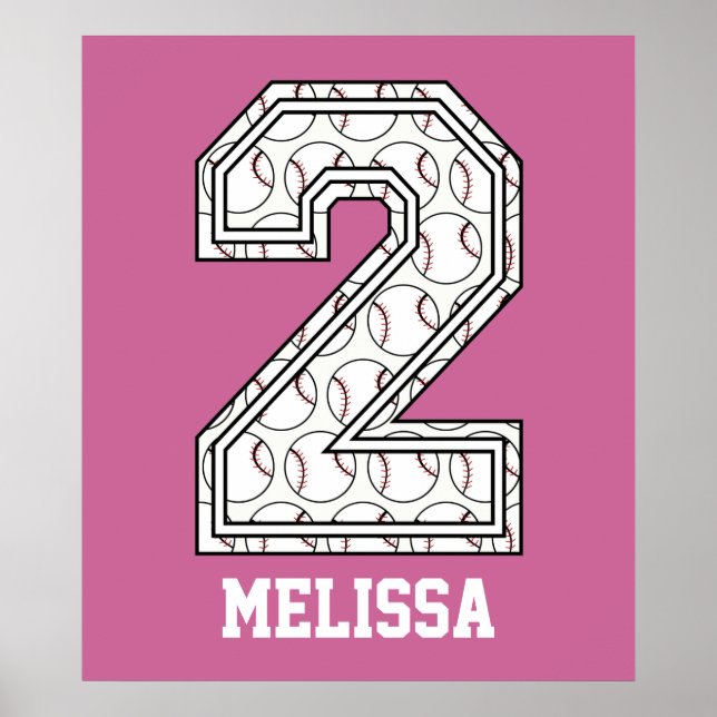 Personalisierte Baseball-Nummer 2 Poster (Vorne)