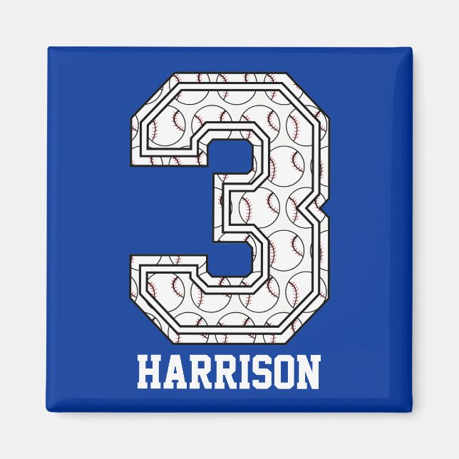 Personalisierte Baseball-Nummer 3 Magnet (Vorne)